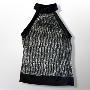 ESSENTIALS BY MILANO • Poised&Pretty Black & White Sleeveless Halter Top Blouse